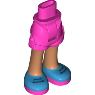 Bassin mini-poupée et short avec jambes nougat et lacets noirs sur des chaussures bleu azur foncé et rose foncé motif imprimé (Minidoll Hips and Shorts with Nougat Legs and Black Laces on Dark Azure and Dark Pink Shoes Print)