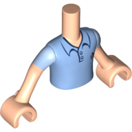 Visuel indicatif Rebrickable de Torse de mini-poupée Garçon avec motif imprimé Polo bleu moyen, bras et mains nougat clair (Minidoll Torso Boy with Medium Blue Polo Shirt Print, Light Nougat Arms and Hands)