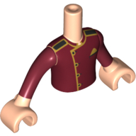 Torse de mini-poupée garçon avec veste rouge foncé huissier, or garniture motif imprimé, bras et mains nougat clair (Minidoll Torso Boy with Dark Red Usher Jacket, Gold Trim Print, Light Nougat Arms and Hands)