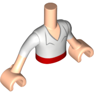 Visuel indicatif Rebrickable de Torse de mini-poupée Garçon avec chemise blanche et motif imprimé ceinture rouge, bras et mains nougat clair (Minidoll Torso Boy with White Shirt and Red Sash Print, Light Nougat Arms and Hands)