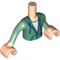 Torse de mini-poupée Garçon avec sweat à capuche vert sable avec chemise blanche en dessous, et motif imprimé manches vert sable, bras et mains nougat clair (Minidoll Torso Boy with Sand Green Hoodie with White Shirt Underneath, and Sand Green Sleeves Print, Light Nougat Arms and Hands)