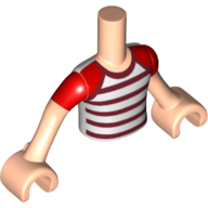 Torse de mini-poupée Garçon avec manches courtes rouges et motif imprimé T-chemise rayé rouge et blanc, bras et mains nougat clair (Minidoll Torso Boy with Red Short Sleeves and Red and White Striped T-Shirt Print, Light Nougat Arms and Hands)