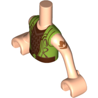Visuel indicatif Rebrickable de Mini-poupée torse garçon avec tilleul haut avec bronze mail, brun rougeâtre elfes tatouage motif imprimé, bras et mains nougat clair (Minidoll Torso Boy with Lime Top with Bronze Mail, Reddish Brown Elves Tattoo Print, Light Nougat Arms and Hands)