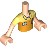 Visuel indicatif Rebrickable de Torse de mini-poupée Garçon avec polo jaune et orange avec poche et motif imprimé Name Tag, bras et mains nougat clair (Minidoll Torso Boy with Yellow and Orange Polo Shirt with Pocket and Name Tag Print, Light Nougat Arms and Hands)