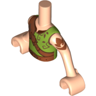 Visuel indicatif Rebrickable de Torse de mini-poupée Garçon avec chemise en vert citron avec feuille de cuivre sur motif imprimé armure, bras et mains nougat clair (Minidoll Torso Boy with Lime Shirt with Copper Leaf on Armor Print, Light Nougat Arms and Hands)