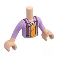 Visuel indicatif Rebrickable de Torse de mini-poupée Garçon avec chemise ouverte lavande, chemise orange, pendentif, Nougat bretelles motif imprimé, bras et mains nougat clair (Minidoll Torso Boy with Lavender Open Shirt, Orange Shirt, Pendant, Nougat Suspenders Print, Light Nougat Arms and Hands)