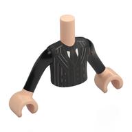 Visuel indicatif Rebrickable de Torse de mini-poupée Garçon avec costume noir, cravate, motif imprimé rayures gris clair, bras et mains nougat clair (Minidoll Torso Boy with Black Suit, Tie, Light Bluish Grey Stripes Print, Light Nougat Arms and Hands)