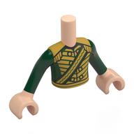 Visuel indicatif Rebrickable de Torse de mini-poupée Garçon avec uniforme vert foncé, motif imprimé décorations or, bras et mains nougat clair (Minidoll Torso Boy with Dark Green Uniform, Gold Decorations Print, Light Nougat Arms and Hands)