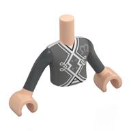 Visuel indicatif Rebrickable de Torse de mini-poupée Garçon avec uniforme gris bleuâtre foncé, motif imprimé décorations blanches, bras et mains nougat clair (Minidoll Torso Boy with Dark Bluish Grey Uniform, White Decorations Print, Light Nougat Arms and Hands)