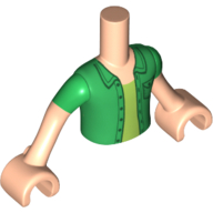 Torse de mini-poupée Garçon avec chemise verte avec poche, sous-chemise vert citron et motif imprimé manches courtes vert, bras et mains nougat clair (Minidoll Torso Boy with Green Shirt with Pocket, over Lime Undershirt, and Green Short Sleeves Print, Light Nougat Arms and Hands)