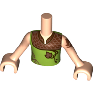 Torse de mini-poupée Garçon avec chemise en vert citron avec motif imprimé d'épaules et de feuilles de cuivre, bras et mains nougat clair (Minidoll Torso Boy with Lime Shirt with Copper Shoulders and Leaves Print, Light Nougat Arms and Hands)