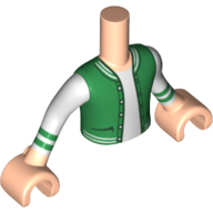 Torse de mini-poupée garçon avec chemise blanche avec des bandes vertes au poignet, et veste verte motif imprimé, bras et mains nougat clair (Minidoll Torso Boy with White Shirt with Green Bands at Wrist, and Green Jacket Print, Light Nougat Arms and Hands)