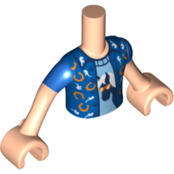 Torse de mini-poupée Garçon avec chemise bleue avec des chaussures de cheval d'or, chemise bleue moyenne avec motif imprimé cheval noir, bras et mains nougat clair (Minidoll Torso Boy with Blue Shirt with Gold Horse Shoes, Medium Blue Shirt with Black Horse Print, Light Nougat Arms and Hands)