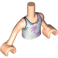 Torse de mini-poupée Chemise blanche garçon, motif imprimé palmiers lavande, bras et mains nougat clair (Minidoll Torso Boy White Shirt, Lavender Palm Trees Print, Light Nougat Arms and Hands)