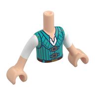 Visuel indicatif Rebrickable de Torse de mini-poupée Garçon avec chemise blanche et gilet turquoise foncé, motif imprimé ceinture marron rougeâtre, bras et mains nougat clair (Minidoll Torso Boy with White Shirt and Dark Turquoise Vest, Reddish Brown Belt Print, Light Nougat Arms and Hands)