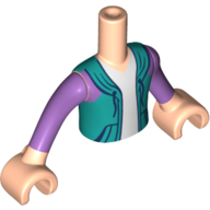 Torse de mini-poupée Garçon avec chemise blanche et sweat à capuche Turquoise/Lavande foncé, bras et mains nougat clair (Minidoll Torso Boy with White Shirt and Dark Turquoise/Lavender Hoodie Print, Light Nougat Arms and Hands)