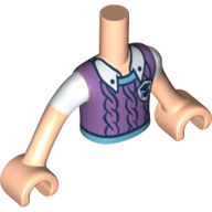 Visuel indicatif Rebrickable de Torse de mini-poupée Garçon avec chemise en lavande, insigne, motif imprimé ceinture Azur, bras et mains nougat clair (Minidoll Torso Boy with Lavender Shirt, Badge, Azure Belt Print, Light Nougat Arms and Hands)