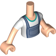 Visuel indicatif Rebrickable de Torse de mini-poupée Garçon avec chemise blanche, garniture turquoise foncée, ensemble bleu sable, mains nougat (Minidoll Torso Boy with White Shirt, Dark Turquoise Trim, Sand Blue Overall, Nougat Hands)