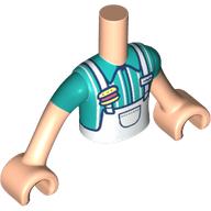 Mini-poupée torse garçon avec tablier blanc, turquoise foncé/blanc rayé chemise motif imprimé, bras et mains nougat clair (Minidoll Torso Boy with White Apron, Dark Turquoise/White Striped Shirt Print, Light Nougat Arms and Hands)