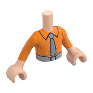 Visuel indicatif Rebrickable de Torse de mini-poupée Garçon avec chemise orange, cravate bleu/gris, pantalon beige foncé imprimé, bras et mains nougat clair (Minidoll Torso Boy with Orange Shirt, Blue/Grey Tie, Dark Tan Pants Print, Light Nougat Arms and Hands)