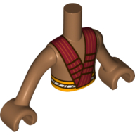 Visuel indicatif Rebrickable de Mini-poupée torse garçon avec taille orange clair lumineux, sangles rouges motif imprimé, bras et mains nougat moyen (Minidoll Torso Boy with Bright Light Orange Waist, Red Straps Print, Medium Nougat Arms and Hands)