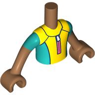 Visuel indicatif Rebrickable de Mini-poupée torse garçon avec combinaison turquoise jaune / foncé, motif imprimé à glissière corail, bras et mains nougat moyen (Minidoll Torso Boy with Yellow/Dark Turquoise Wetsuit, Coral Zipper Print, Medium Nougat Arms and Hands)