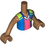 Visuel indicatif Rebrickable de Torse de mini-poupée Garçon avec chemise bleue/vert citron/corale, bouclier, motif : col bleu foncé, bras et mains nougat moyen (Minidoll Torso Boy with Blue/Lime/Coral Shirt, Shield, Dark Blue Collar Print, Medium Nougat Arms and Hands)