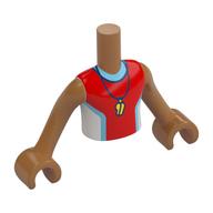 Visuel indicatif Rebrickable de Torse de mini-poupée Garçon avec chemise rouge/blanc/azur foncé, Sifflet motif imprimé, bras et mains nougat moyen (Minidoll Torso Boy with Red/White/Dark Azure Shirt, Whistle Print, Medium Nougat Arms and Hands)