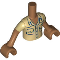 Torse de mini-poupée Garçon avec chemise beige et manches courtes avec 2 poches poitrine imprimées, bras et mains nougat moyen (Minidoll Torso Boy with Tan Shirt and Short Sleeves with 2 Breast Pockets Print, Medium Nougat Arms and Hands)