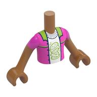 Visuel indicatif Rebrickable de Torse de mini-poupée Garçon avec veste rose foncé, col vert citron, chemise blanche avec motif imprimé Hamburger vert citron, bras et mains nougat moyen (Minidoll Torso Boy with Dark Pink Jacket, Lime Collar, White Shirt with Lime Hamburger Print, Medium Nougat Arms and Hands)