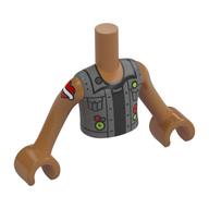 Visuel indicatif Rebrickable de Torse de mini-poupée Garçon avec veste gris bleuâtre foncé, chemise noire, tatouage de cœur sur le modèle imprimé de bras, bras et mains nougat moyen (Minidoll Torso Boy with Dark Bluish Grey Jacket, Black Shirt, Heart Tattoo on Arm Print, Medium Nougat Arms and Hands)