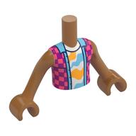 Visuel indicatif Rebrickable de Torse de mini-poupée Garçon avec veste Magenta/corail, taille moyenne bleue, chemise blanche, motif imprimé Orange/azur Shapes, bras et mains nougat moyen (Minidoll Torso Boy with Magenta/Coral Jacket, Medium Blue Trim, White Shirt, Orange/Azure Shapes Print, Medium Nougat Arms and Hands)