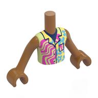 Visuel indicatif Rebrickable de Torse de mini-poupée Garçon avec chemise jaune clair/vert jaune vif, lignes de lavande, motif imprimé de fleurs d'azur moyen, bras et mains nougat moyen (Minidoll Torso Boy with Bright Light Yellow/Yellowish Green Shirt, Lavender Lines, Medium Azure Flowers Print, Medium Nougat Arms and Hands)
