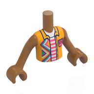 Visuel indicatif Rebrickable de Torse de mini-poupée Garçon avec chemise orange clair vif, violet foncé/turquoise foncée/blanc/décorations coralliennes, blanc/couleur chemise motif imprimé, bras et mains nougat moyen (Minidoll Torso Boy with Bright Light Orange Shirt, Dark Purple/Dark Turquoise/White/Coral Decorations, White/Coral Shirt Print, Medium Nougat Arms and Hands)