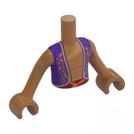 Visuel indicatif Rebrickable de Torse de mini-poupée Garçon avec poitrine nue, veste violet foncé, ceinture rouge foncé, motif imprimé décorations or, bras et mains nougat moyen (Minidoll Torso Boy with Bare Chest, Dark Purple Jacket, Dark Red Belt, Gold Decorations Print, Medium Nougat Arms and Hands)