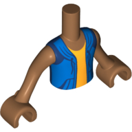 Visuel indicatif Rebrickable de Mini-poupée torse garçon avec bleu sweat à capuche sans manches sur la chemise orange clair lumineux motif imprimé, bras et mains nougat moyen (Minidoll Torso Boy with Blue Sleeveless Hoodie over Bright Light Orange Shirt Print, Medium Nougat Arms and Hands)