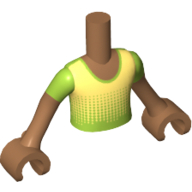 Torse de mini-poupée Garçon avec points passant au jaune clair vif, avec motif imprimé à manches courtes vert citron, bras et mains nougat moyen (Minidoll Torso Boy with Dots Fading to Bright Light Yellow, with Lime Short Sleeves Print, Medium Nougat Arms and Hands)