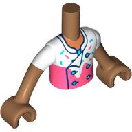 Visuel indicatif Rebrickable de Torse de mini-poupée Garçon avec Chemise Blanc/corail, Motif imprimé boutons bleu moyen, bras et mains nougat moyen (Minidoll Torso Boy with White/Coral Shirt, Medium Blue Buttons Print, Medium Nougat Arms and Hands)