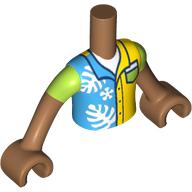 Visuel indicatif Rebrickable de Torse de mini-poupée Garçon avec chemise jaune/azur foncé/vert citron, poche, motif imprimé chemise blanche, bras et mains nougat moyen (Minidoll Torso Boy with Yellow/Dark Azure/Lime Shirt, Pocket, White Shirt Print, Medium Nougat Arms and Hands)