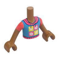 Visuel indicatif Rebrickable de Torse de mini-poupée Garçon avec la chemise d'azur foncé, garniture de corail, corail/clair jaune clair carrés motif imprimé, bras et mains nougat moyen (Minidoll Torso Boy with Dark Azure Shirt, Coral Trim, Coral/Bright Light Yellow Squares Print, Medium Nougat Arms and Hands)