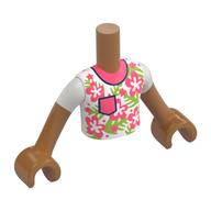 Visuel indicatif Rebrickable de Torse de mini-poupée Garçon avec poche de corail, collier, fleurs, motif imprimé de fleurs de vert citron, bras et mains nougat moyen (Minidoll Torso Boy with Coral Pocket, Collar, Flowers, Lime Flowers Print, Medium Nougat Arms and Hands)