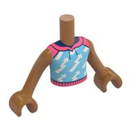 Visuel indicatif Rebrickable de Mini-poupée torse garçon avec chemise bleu clair lumineux, collier de corail, blanc éclairs motif imprimé, bras et mains nougat moyen (Minidoll Torso Boy with Bright Light Blue Shirt, Coral Collar, White Lightning Bolts Print, Medium Nougat Arms and Hands)