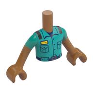 Visuel indicatif Rebrickable de Torse de mini-poupée Garçon avec uniforme turquoise foncé, badge de nom, poches, chemise bleu foncé, motif imprimé ceinture, bras et mains nougat moyen (Minidoll Torso Boy with Dark Turquoise Uniform, Name Badge, Pockets, Dark Blue Shirt, Belt Print, Medium Nougat Arms and Hands)