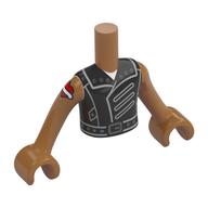 Visuel indicatif Rebrickable de Mini-poupée torse garçon avec vestes noires, sangles, ceintures, rivets, motif imprimé de tatouage de cœur, bras et mains nougat moyen (Minidoll Torso Boy with Black Jackets, Straps, belts, Rivets, Heart Tattoo Print, Medium Nougat Arms and Hands)