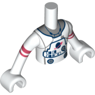 Visuel indicatif Rebrickable de Torse de mini-poupée Garçon avec costume d'astronaute blanc, bord bleu foncé, motif imprimé rayures corail, bras et mains blancs (Minidoll Torso Boy with White Astronaut Suit, Dark Blue Trim, Coral Stripes Print, White Arms and Hands)