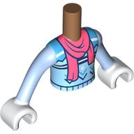 Torse de mini-poupée Garçon avec chandail d'hiver bleu clair lumineux avec des détails d'azur foncé, écharpe de corail, bras et mains blancs (Minidoll Torso Boy with Bright Light Blue Winter Sweater with Dark Azure Details, Coral Scarf, White Arms and Hands)