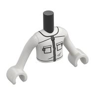 Visuel indicatif Rebrickable de Torse de mini-poupée Garçon avec costume d'apiculteur blanc, poches, motif imprimé fermeture éclair argenté, bras et mains blancs (Minidoll Torso Boy With white Beekeeper Suit, Pockets, Silver Zipper Print, White Arms and Hands)