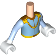 Visuel indicatif Rebrickable de Torse de mini-poupée Garçon avec haut et manches bleu clair lumineux avec motif imprimé collier or, bras et mains blancs (Minidoll Torso Boy with Bright Light Blue Top and Sleeves with Gold Necklace Print, White Arms and Hands)