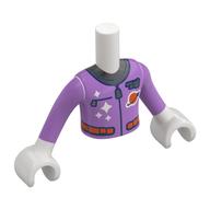Visuel indicatif Rebrickable de Torse de mini-poupée Garçon avec costume d'espace de lavande, fermeture à glissière, bleu foncé bordure motif imprimé, bras et mains blancs (Minidoll Torso Boy with Lavender Space Suit, Zipper, Dark Blue Trim Print, White Arms and Hands)