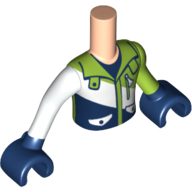 Mini-poupée torse garçon avec motif imprimé vert citron/blanc/bleu foncé veste, vert citron bras gauche, bras droit blanc et mains bleu foncé (Minidoll Torso Boy with Lime/White/Dark Blue Jacket Print, Lime Left Arm, White Right Arm and Dark Blue Hands)